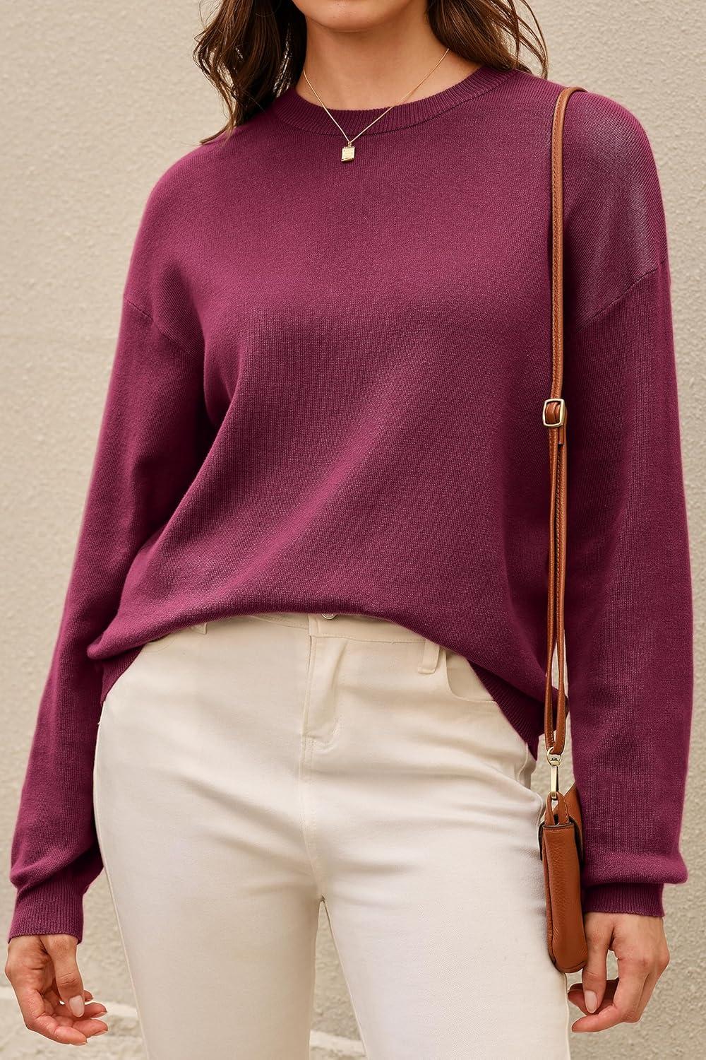 imageArachampCloz Womens 100 Cotton Sweaters Spring Summer Casual Relaxed Fit Cozy Sweatshirt Tops 2026Burgundy