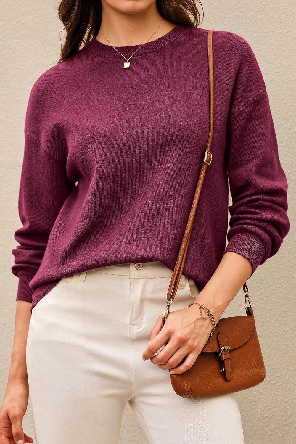 imageArachampCloz Womens 100 Cotton Sweaters Spring Summer Casual Relaxed Fit Cozy Sweatshirt Tops 2026Burgundy