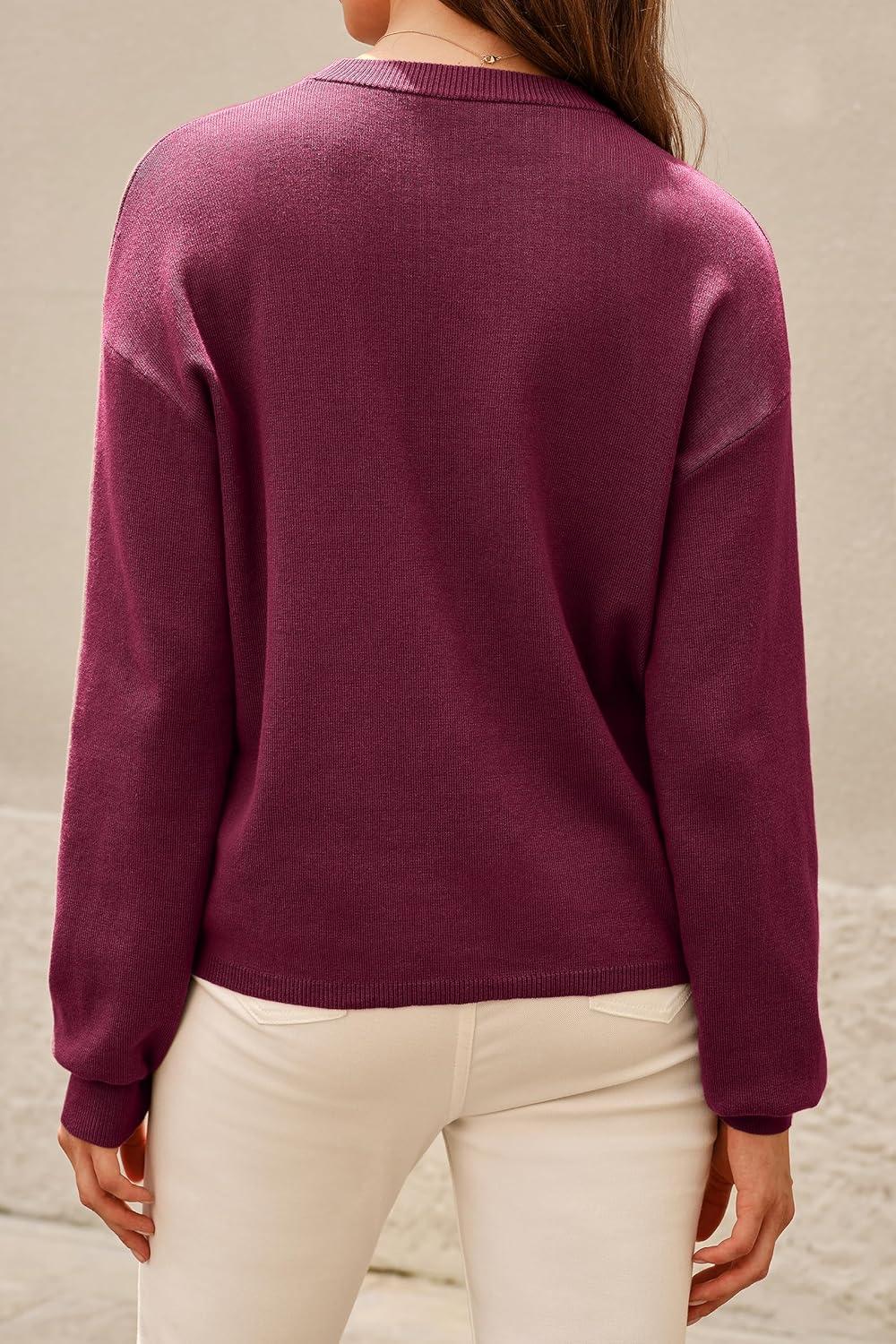 imageArachampCloz Womens 100 Cotton Sweaters Spring Summer Casual Relaxed Fit Cozy Sweatshirt Tops 2026Burgundy