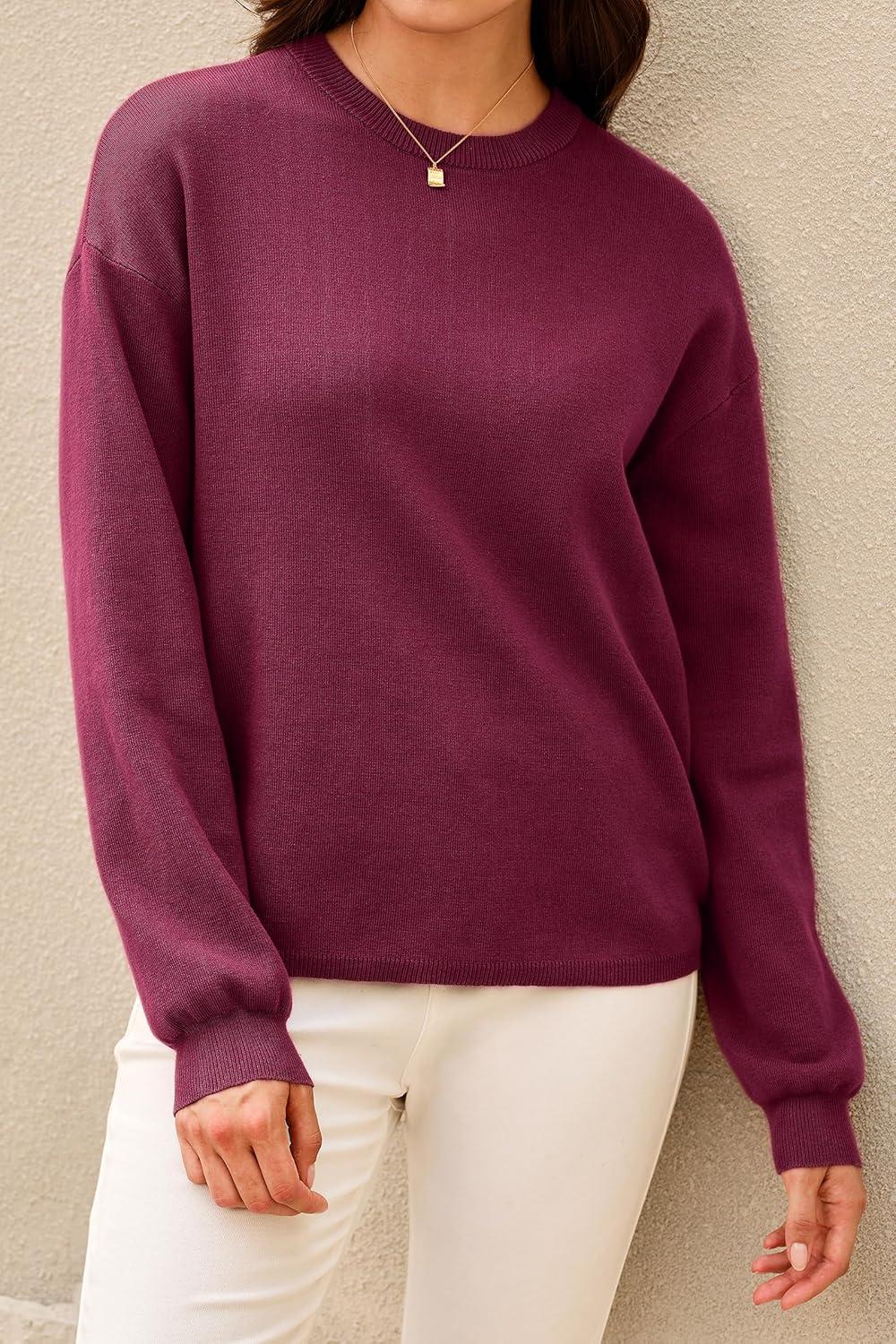 imageArachampCloz Womens 100 Cotton Sweaters Spring Summer Casual Relaxed Fit Cozy Sweatshirt Tops 2026Burgundy