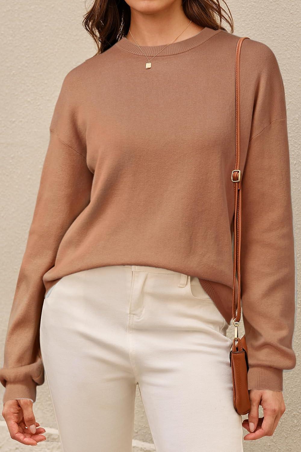imageArachampCloz Womens 100 Cotton Sweaters Spring Summer Casual Relaxed Fit Cozy Sweatshirt Tops 2026Caramel