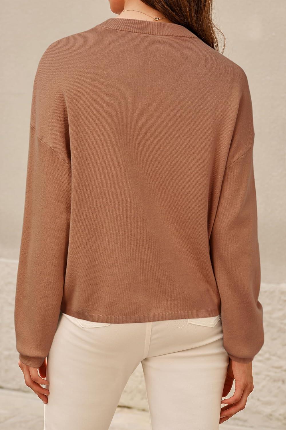 imageArachampCloz Womens 100 Cotton Sweaters Spring Summer Casual Relaxed Fit Cozy Sweatshirt Tops 2026Caramel