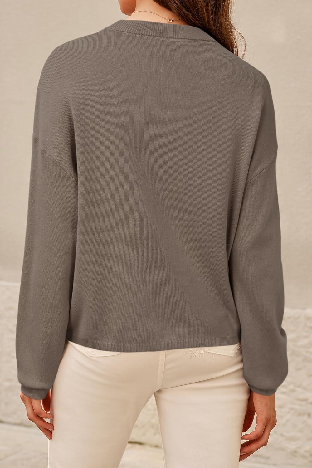 imageArachampCloz Womens 100 Cotton Sweaters Spring Summer Casual Relaxed Fit Cozy Sweatshirt Tops 2026Dark Coffee