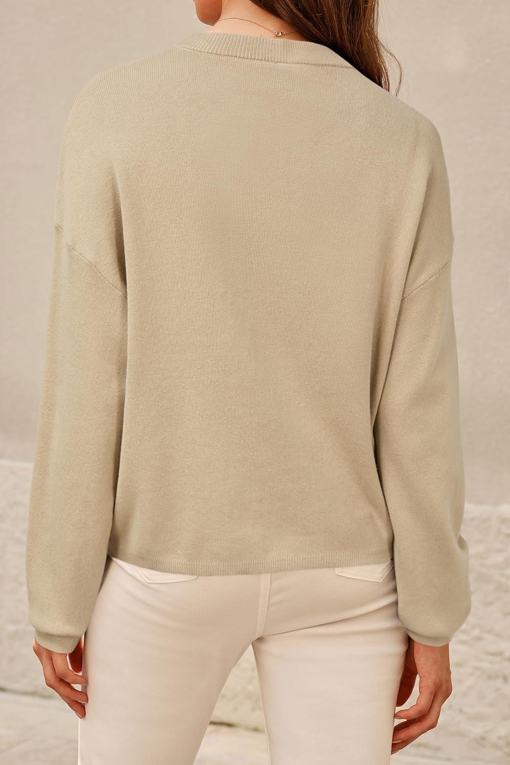 imageArachampCloz Womens 100 Cotton Sweaters Spring Summer Casual Relaxed Fit Cozy Sweatshirt Tops 2026Khaki