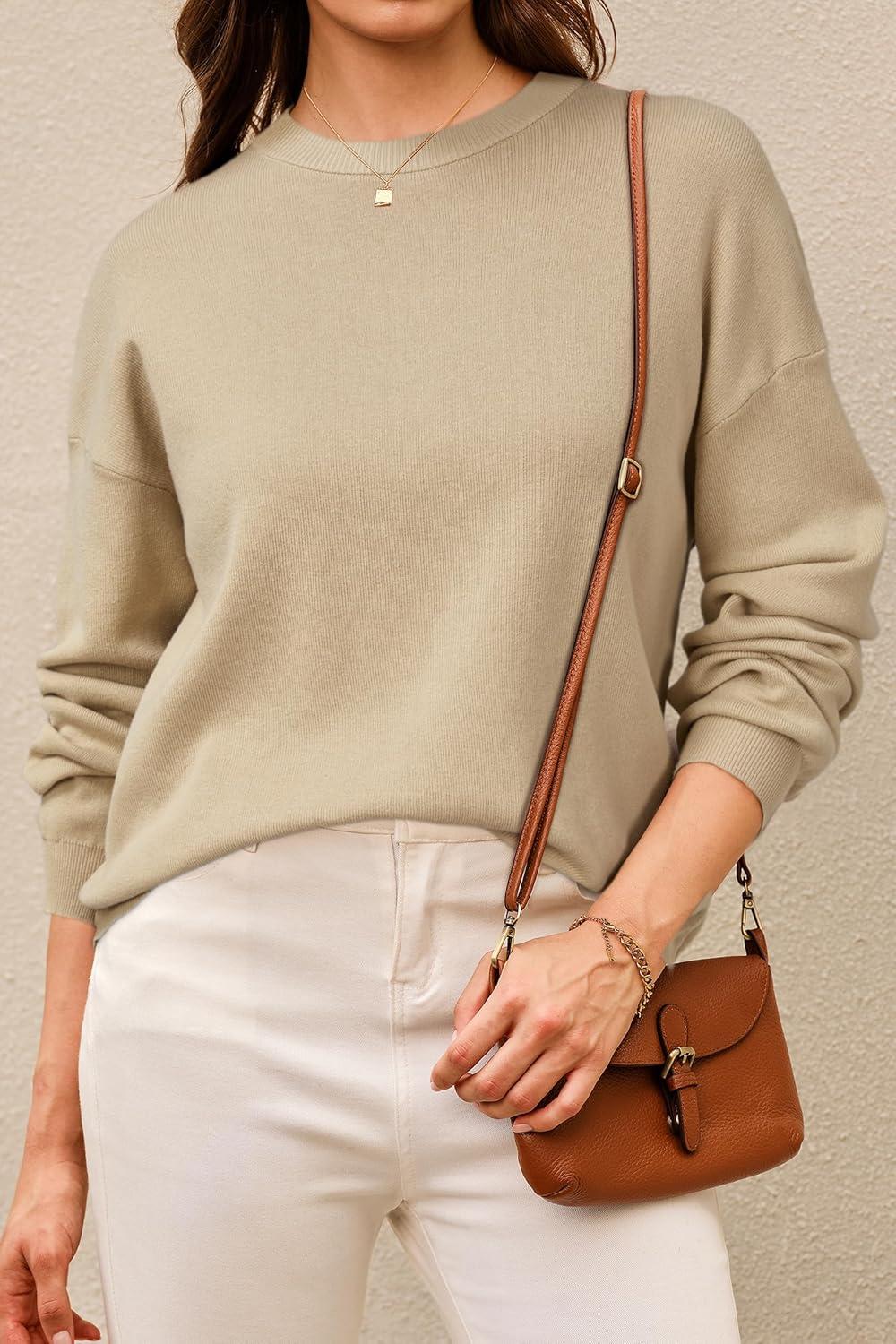 imageArachampCloz Womens 100 Cotton Sweaters Spring Summer Casual Relaxed Fit Cozy Sweatshirt Tops 2026Khaki