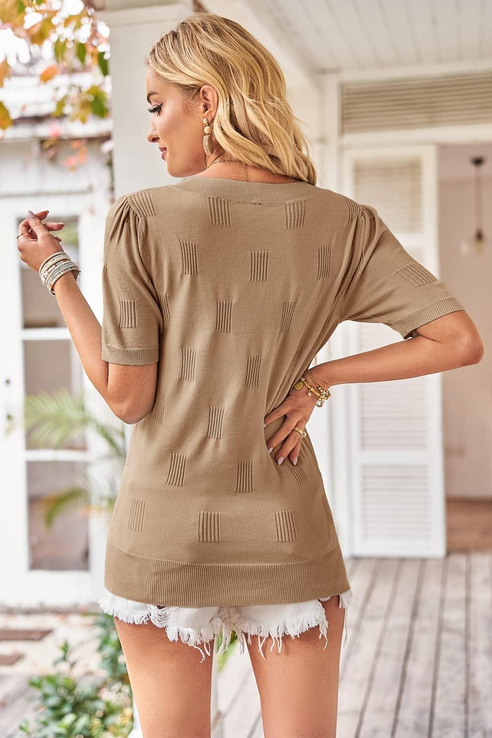 imageArachampCloz Womens Lightweight Fall Sweater Tops Casual Short Sleeve Blouses ShirtsAzapricot