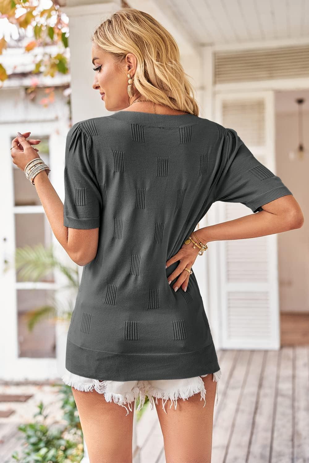 imageArachampCloz Womens Lightweight Fall Sweater Tops Casual Short Sleeve Blouses ShirtsAzdark Grey