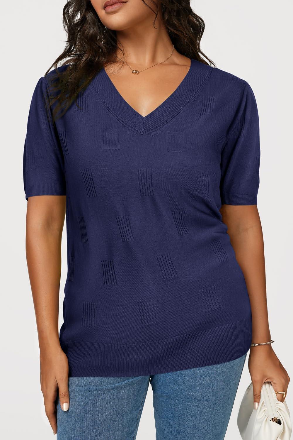 imageArachampCloz Womens Lightweight Fall Sweater Tops Casual Short Sleeve Blouses ShirtsAznavy