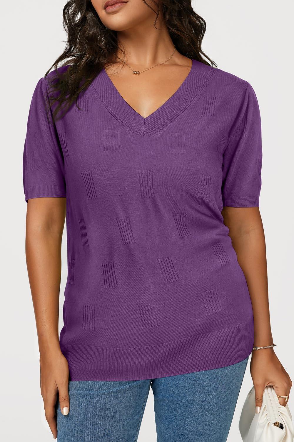 imageArachampCloz Womens Lightweight Fall Sweater Tops Casual Short Sleeve Blouses ShirtsAzpurple