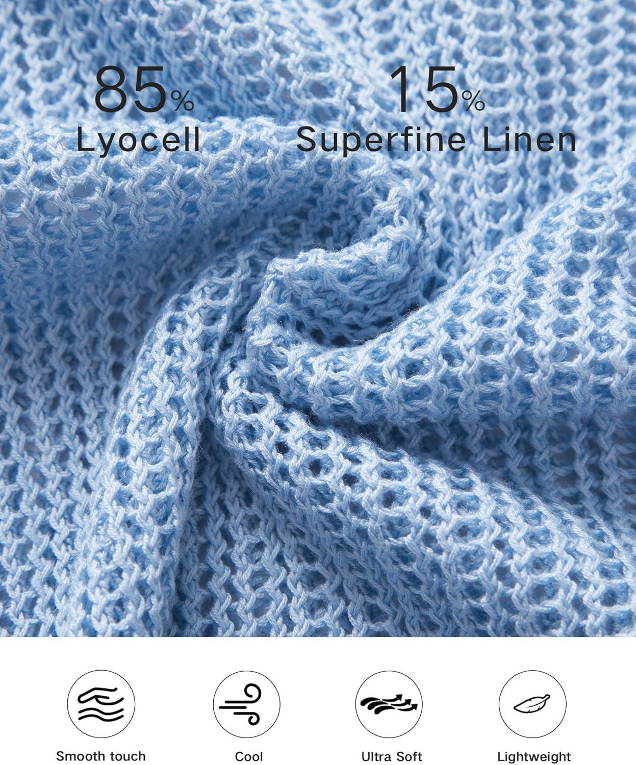 imageArachampCloz Womens Linen Summer Fall Lightweight Crochet Tops Beach Cover Up 2025Light Blue