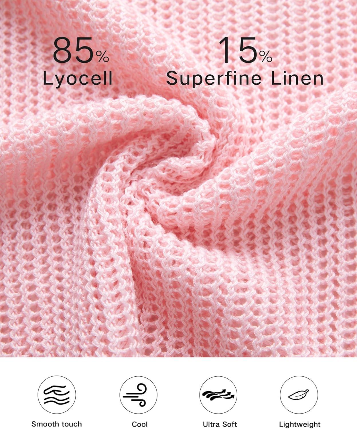 imageArachampCloz Womens Linen Summer Fall Lightweight Crochet Tops Beach Cover Up 2025Pink
