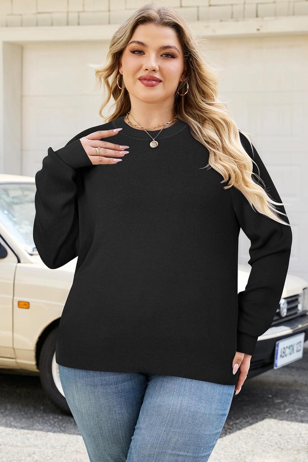 imageArachampCloz Womens Plus Size Wool Blend Sweater Fall Long Sleeve Tops 2025Black