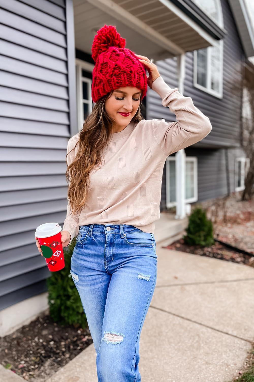 imageArachampCloz Womens Soft Knit Sweater Fall Dressy Casual Pullover TopsAdeep Apricot
