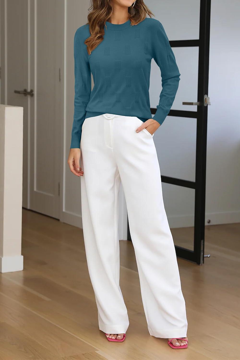 imageArachampCloz Womens Soft Knit Sweater Fall Dressy Casual Pullover TopsApeacock Blue