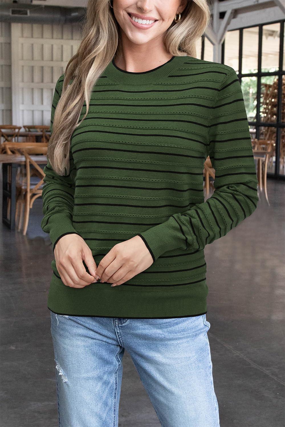 imageArachampCloz Womens Soft Knit Sweater Fall Dressy Casual Pullover TopsStriped Army Green Black