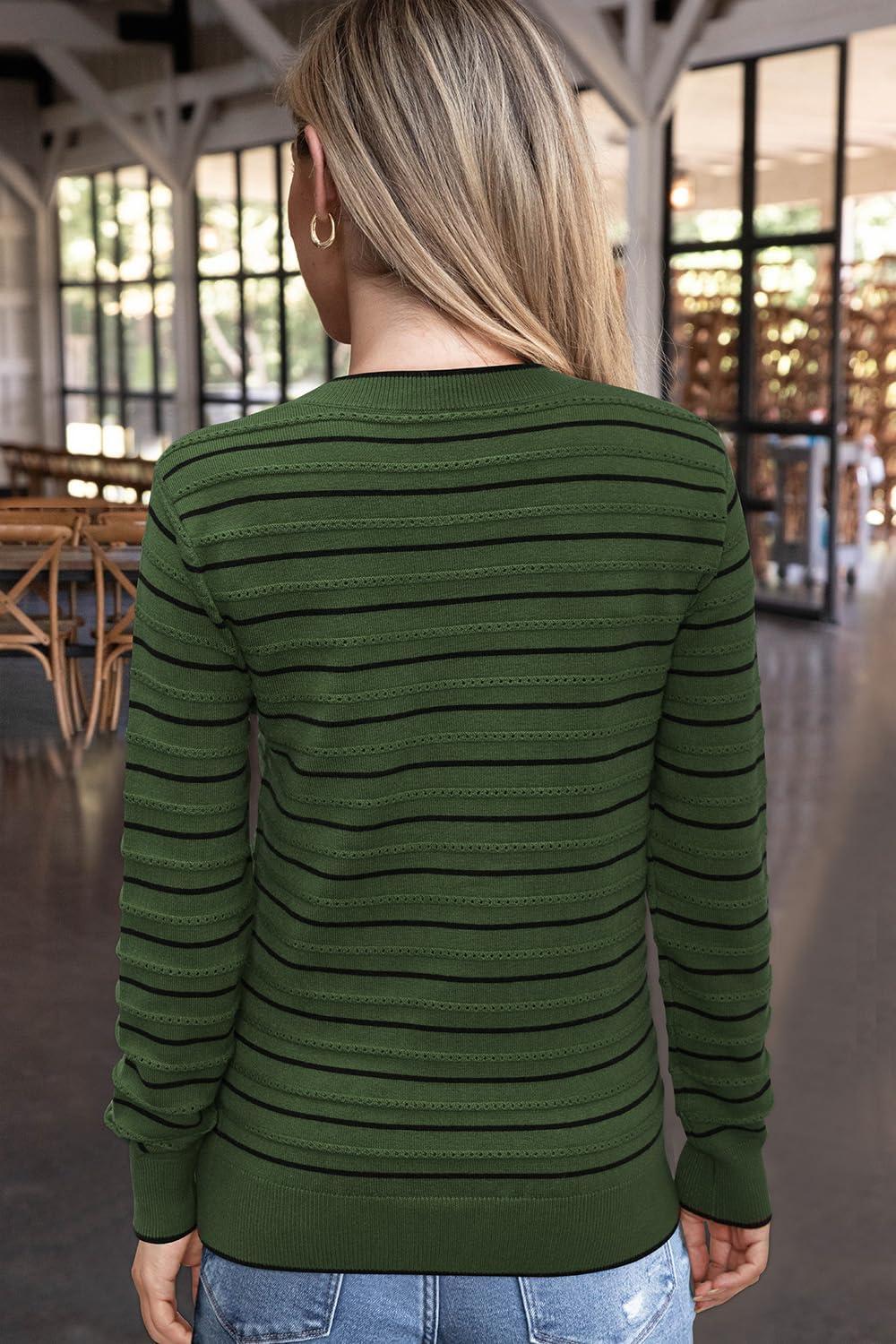 imageArachampCloz Womens Soft Knit Sweater Fall Dressy Casual Pullover TopsStriped Army Green Black