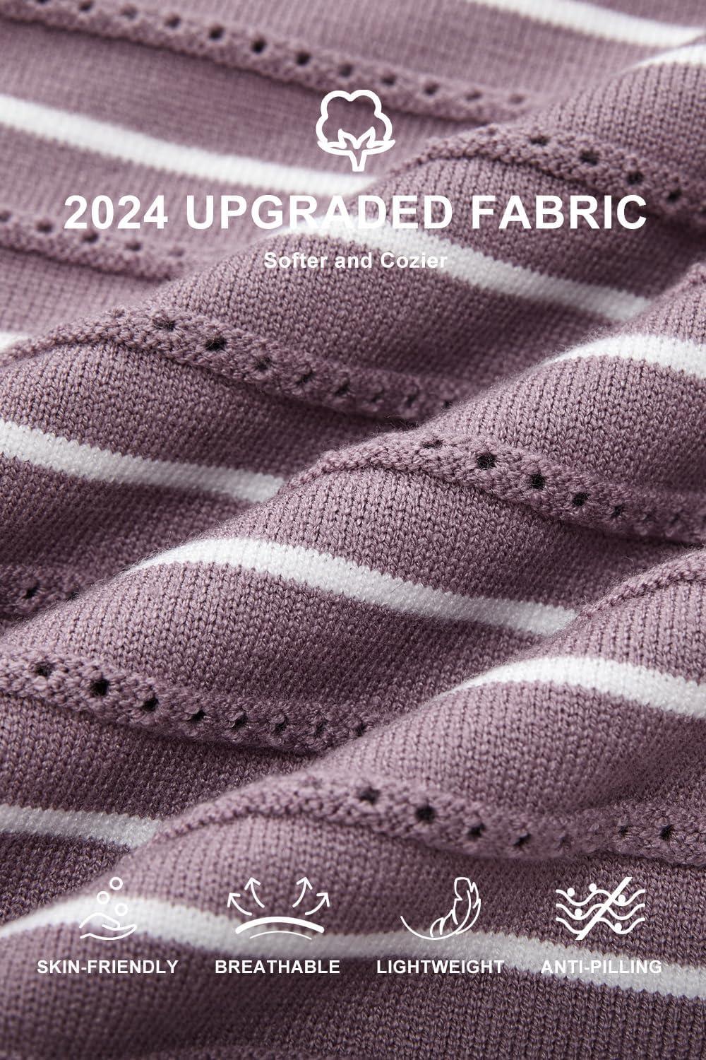 imageArachampCloz Womens Soft Knit Sweater Fall Dressy Casual Pullover TopsStriped Purple White