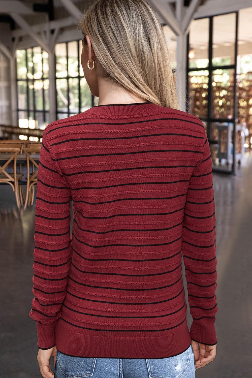 imageArachampCloz Womens Soft Knit Sweater Fall Dressy Casual Pullover TopsStriped Wine Black