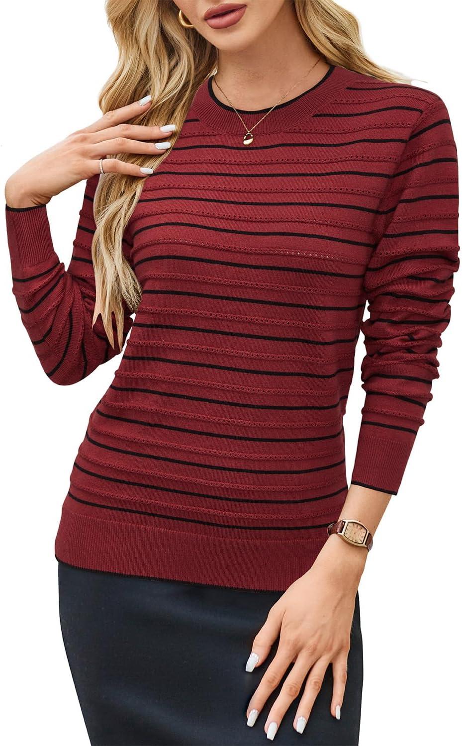 imageArachampCloz Womens Soft Knit Sweater Fall Dressy Casual Pullover TopsStriped Wine Black