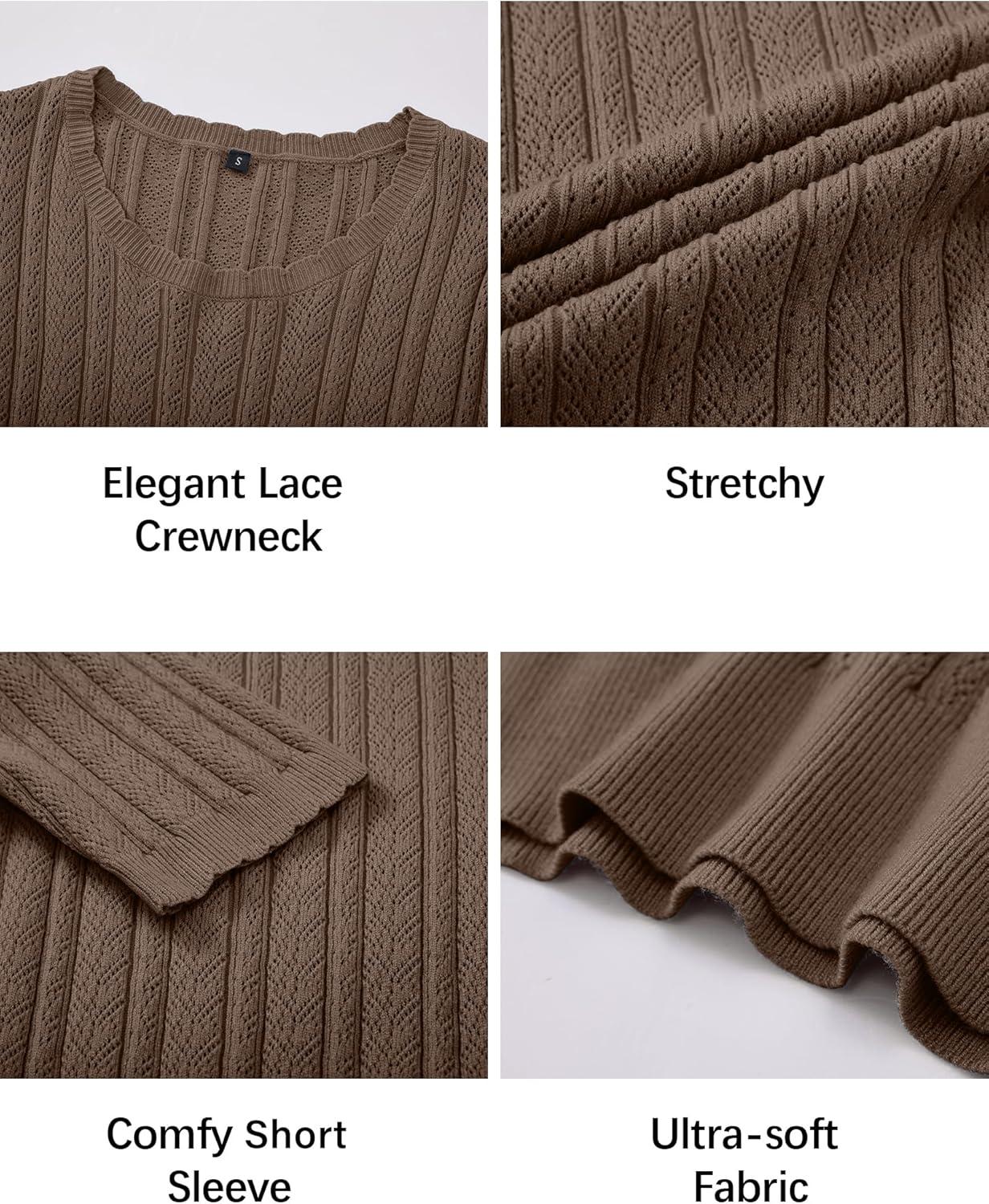 imageArachampCloz Womens Spring Summer Scalloped Short Sleeve Tops Textured ShirtsCoffee