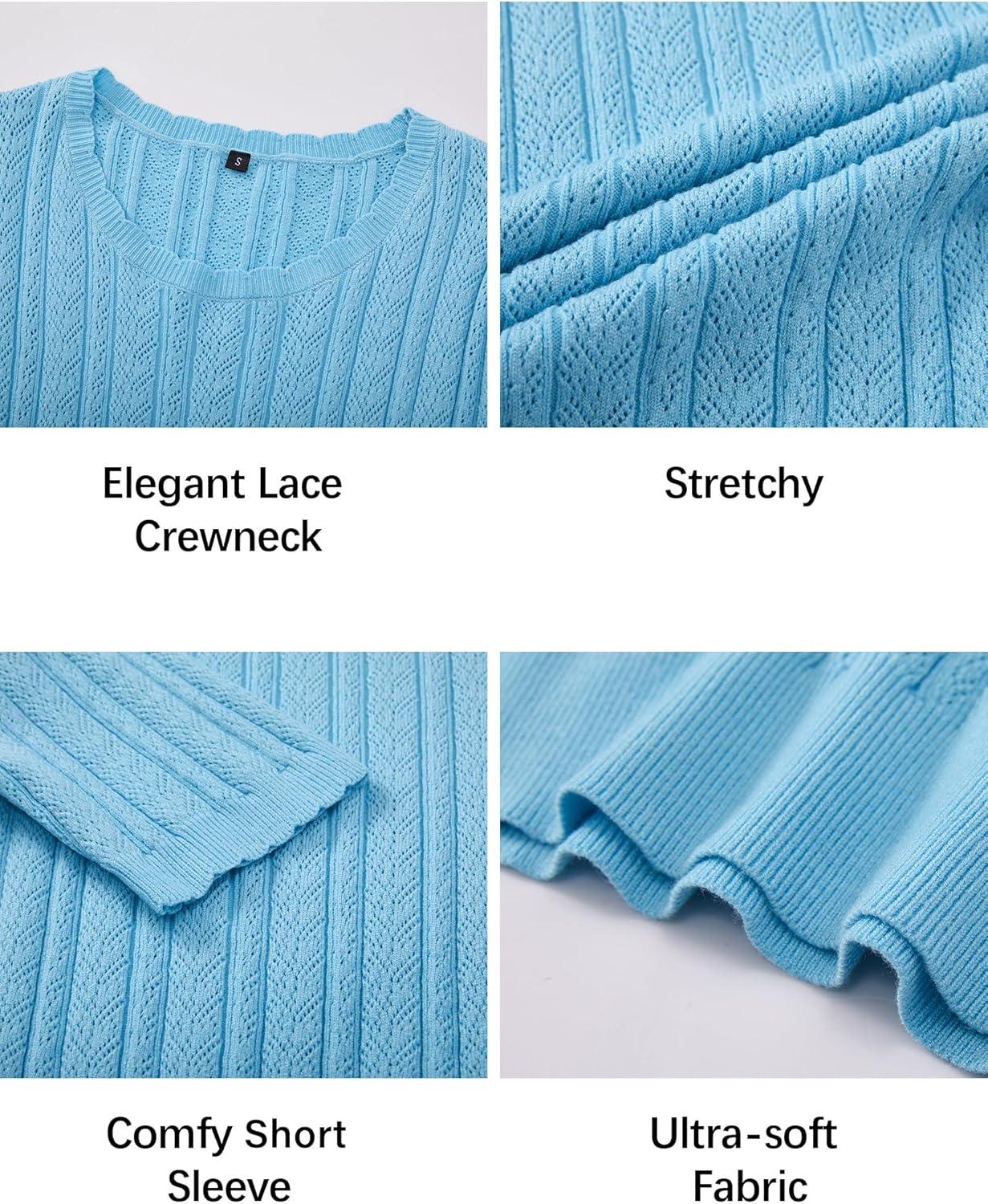 imageArachampCloz Womens Spring Summer Scalloped Short Sleeve Tops Textured ShirtsCool Blue