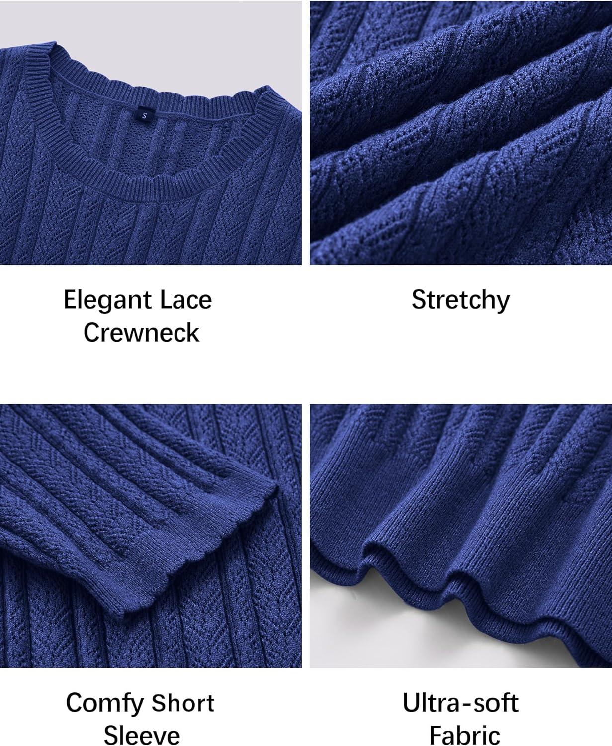 imageArachampCloz Womens Spring Summer Scalloped Short Sleeve Tops Textured ShirtsNavy Blue