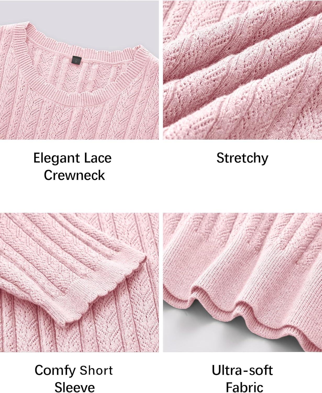 imageArachampCloz Womens Spring Summer Scalloped Short Sleeve Tops Textured ShirtsPink 02