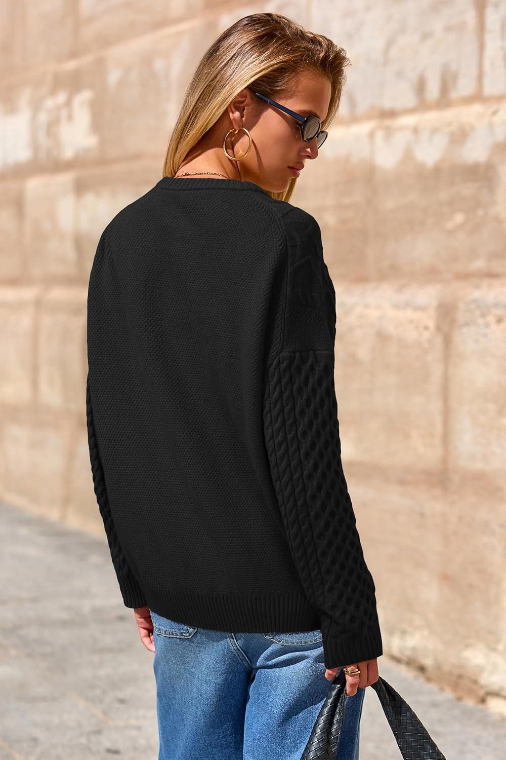 imageArachampCloz Womens Wool Blend Cable Knit Spring Winter Chunky Oversized Sweaters 2026Black