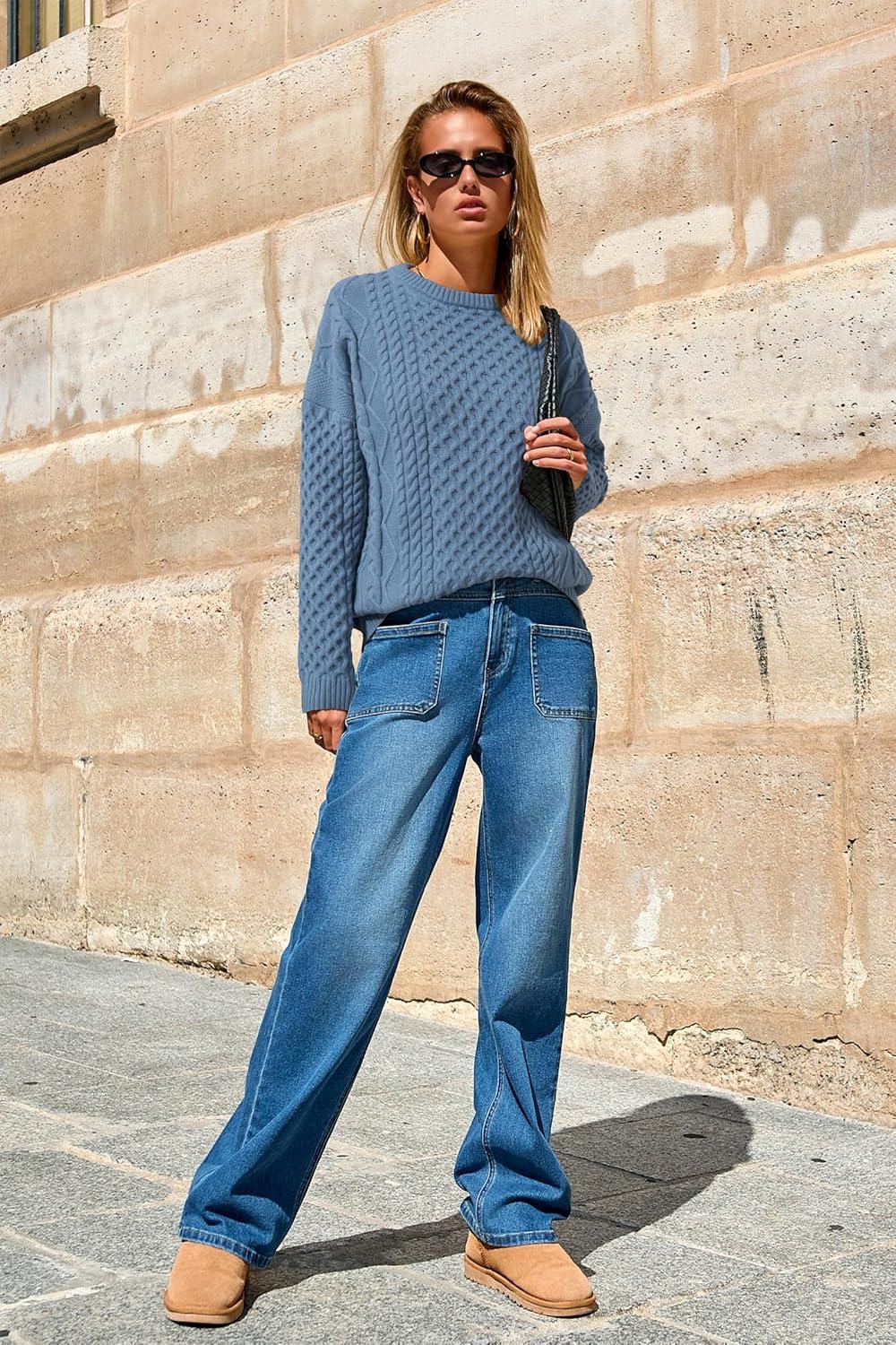 imageArachampCloz Womens Wool Blend Cable Knit Spring Winter Chunky Oversized Sweaters 2026Blue