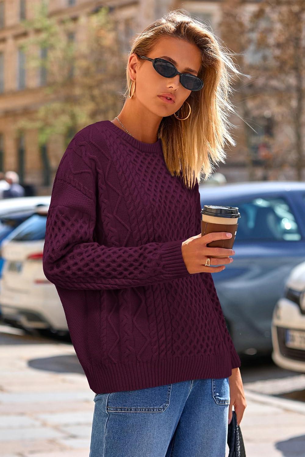 imageArachampCloz Womens Wool Blend Cable Knit Spring Winter Chunky Oversized Sweaters 2026Burgundy Dark Red