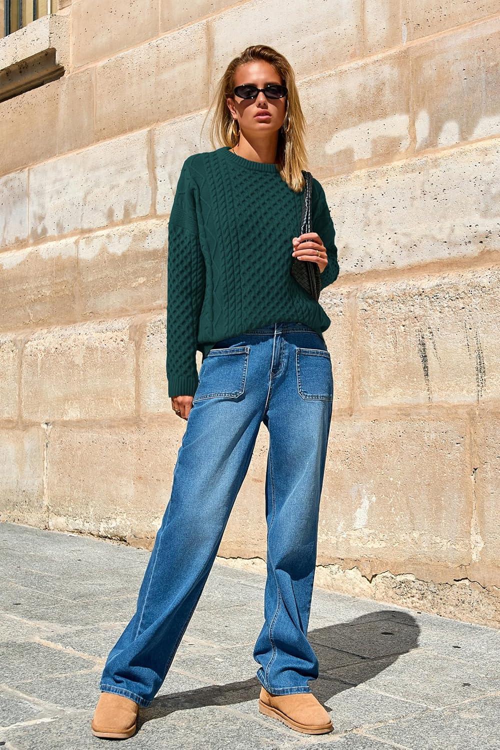 imageArachampCloz Womens Wool Blend Cable Knit Spring Winter Chunky Oversized Sweaters 2026Green