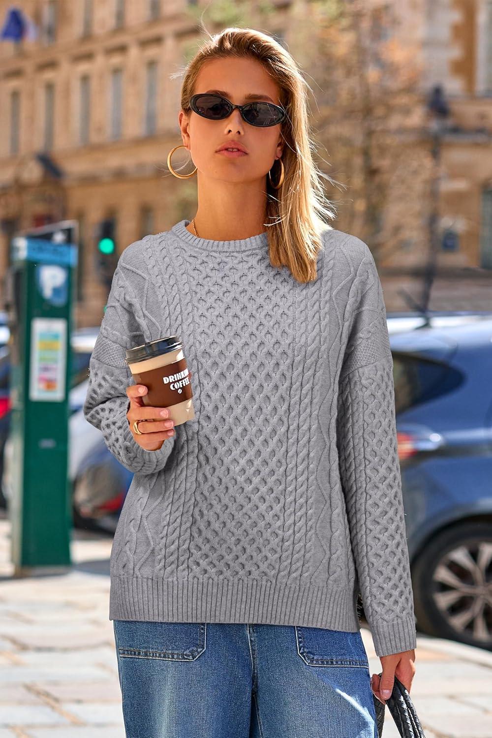 imageArachampCloz Womens Wool Blend Cable Knit Spring Winter Chunky Oversized Sweaters 2026Light Grey