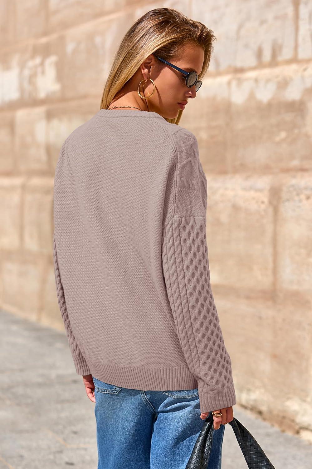 imageArachampCloz Womens Wool Blend Cable Knit Spring Winter Chunky Oversized Sweaters 2026Light Nutmeg
