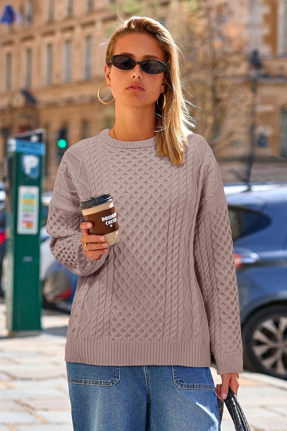 imageArachampCloz Womens Wool Blend Cable Knit Spring Winter Chunky Oversized Sweaters 2026Light Nutmeg