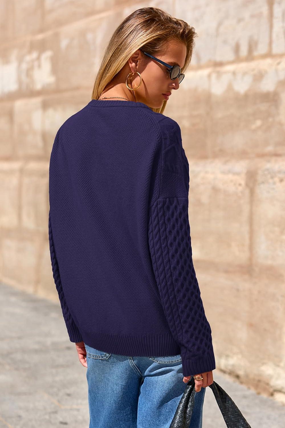 imageArachampCloz Womens Wool Blend Cable Knit Spring Winter Chunky Oversized Sweaters 2026Navy