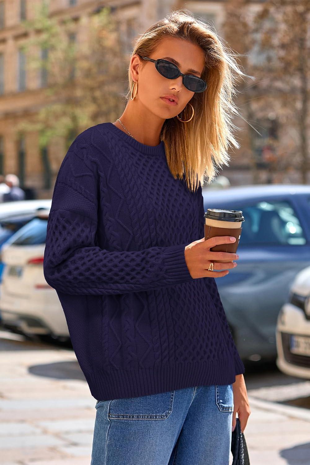imageArachampCloz Womens Wool Blend Cable Knit Spring Winter Chunky Oversized Sweaters 2026Navy
