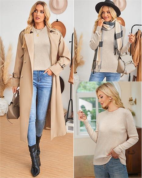 imageArachampCloz Womens Wool Blend Classic Crew Neck Casual Fall SweatersAapricot
