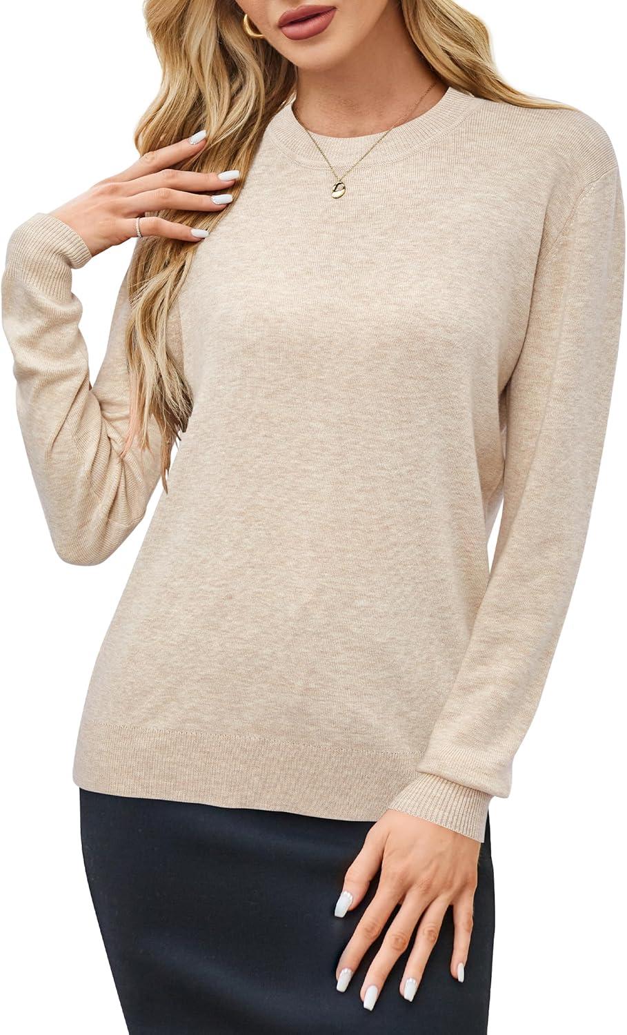 imageArachampCloz Womens Wool Blend Classic Crew Neck Casual Fall SweatersAapricot