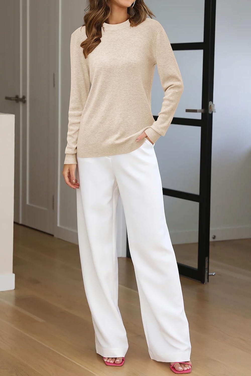 imageArachampCloz Womens Wool Blend Classic Crew Neck Casual Fall SweatersAapricot