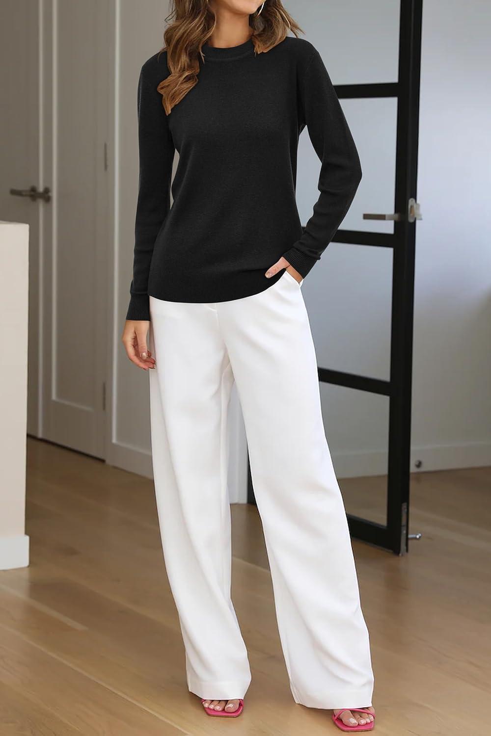 imageArachampCloz Womens Wool Blend Classic Crew Neck Casual Fall SweatersAblack