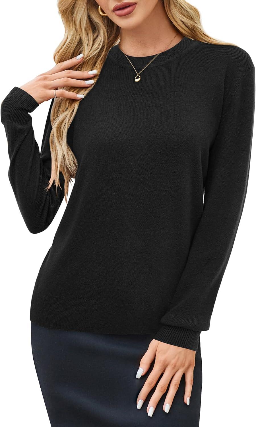 imageArachampCloz Womens Wool Blend Classic Crew Neck Casual Fall SweatersAblack