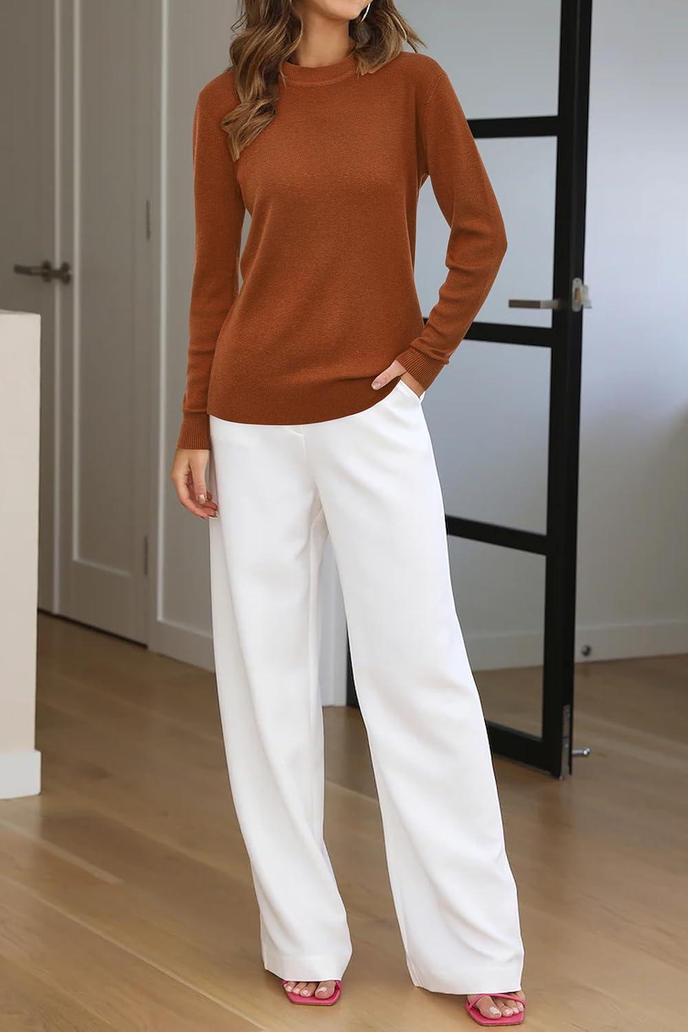 imageArachampCloz Womens Wool Blend Classic Crew Neck Casual Fall SweatersAcaramel