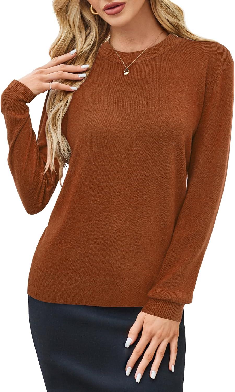 imageArachampCloz Womens Wool Blend Classic Crew Neck Casual Fall SweatersAcaramel