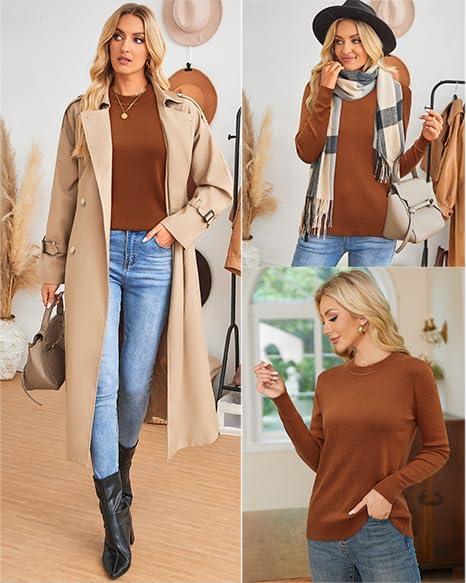 imageArachampCloz Womens Wool Blend Classic Crew Neck Casual Fall SweatersAcaramel