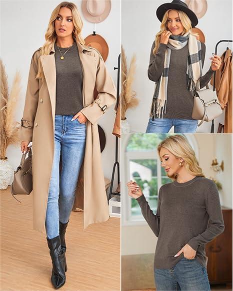 imageArachampCloz Womens Wool Blend Classic Crew Neck Casual Fall SweatersAcoffee