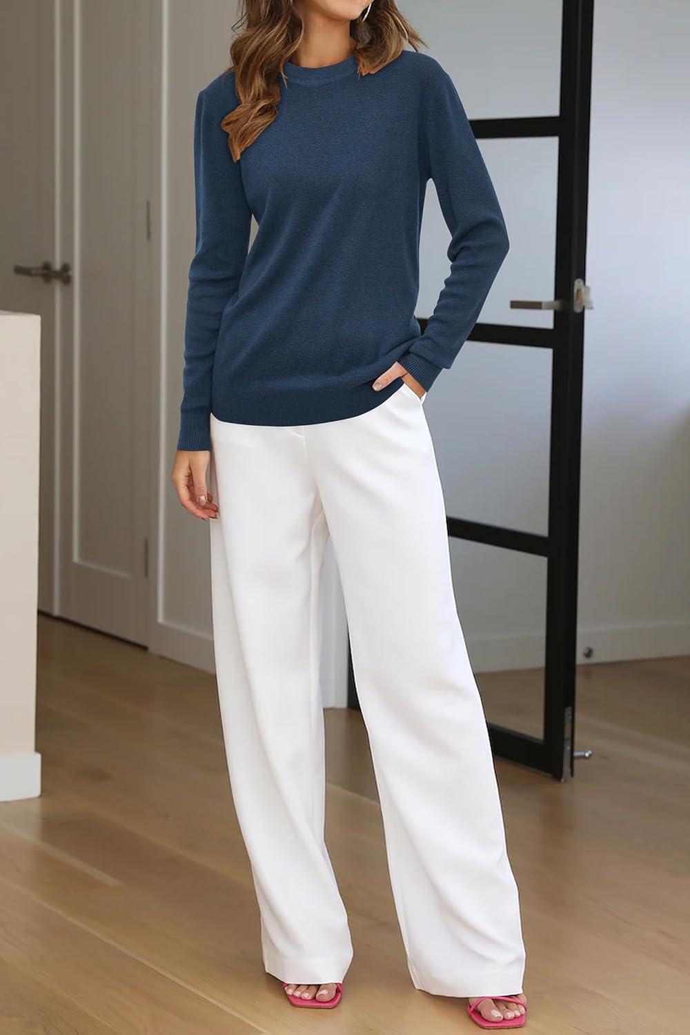 imageArachampCloz Womens Wool Blend Classic Crew Neck Casual Fall SweatersAdark Blue