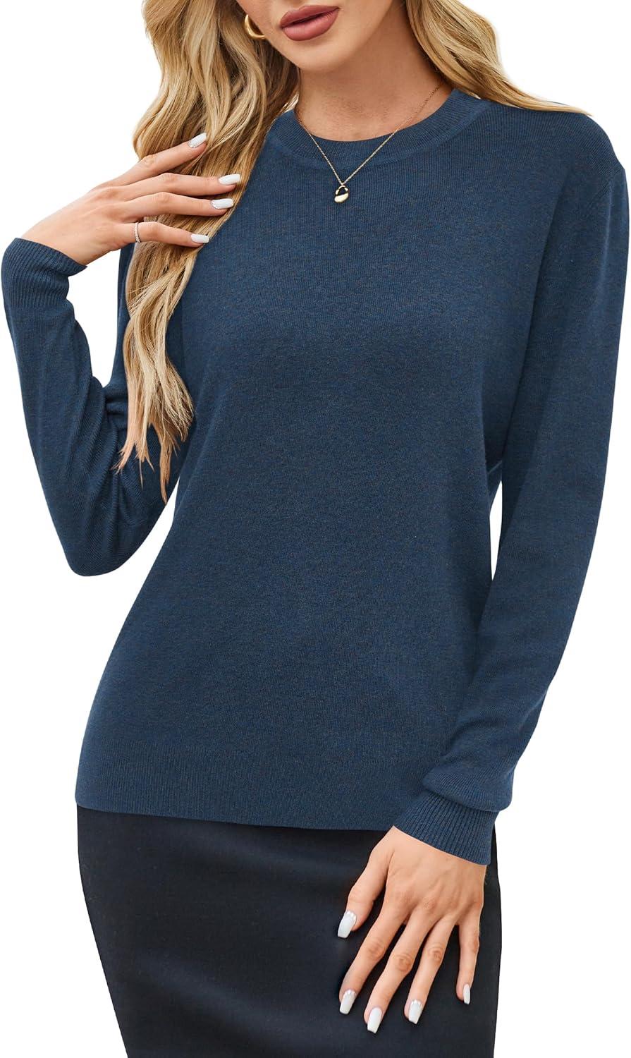imageArachampCloz Womens Wool Blend Classic Crew Neck Casual Fall SweatersAdark Blue