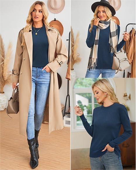 imageArachampCloz Womens Wool Blend Classic Crew Neck Casual Fall SweatersAdark Blue