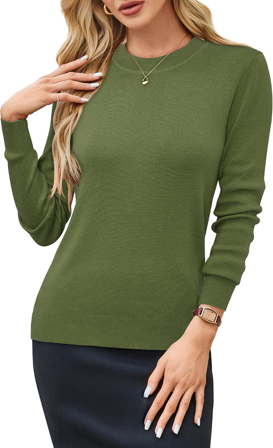 imageArachampCloz Womens Wool Blend Classic Crew Neck Casual Fall SweatersAgrass Green