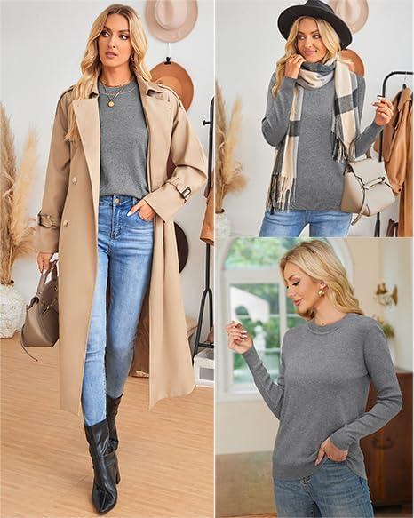 imageArachampCloz Womens Wool Blend Classic Crew Neck Casual Fall SweatersAgray